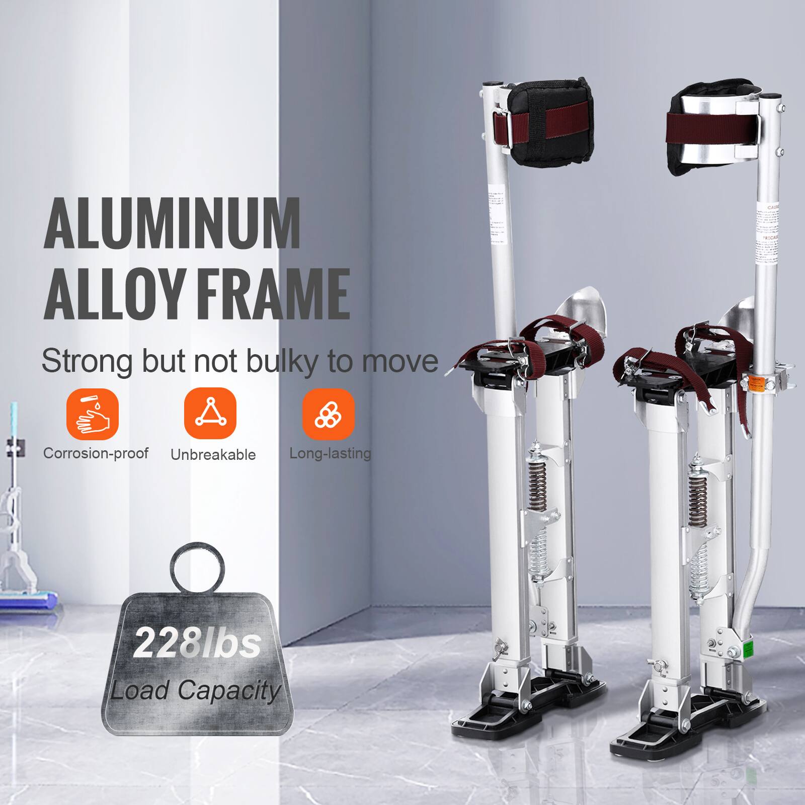 ALUMINUM ALLOY FRAME  
Strong but not bulky to move  
Corrosion-proof  
Unbreakable  
Long-lasting  
228lbs Load Capacity
