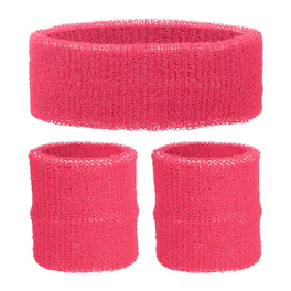 Unique Bargains - Sweatband Set, 1pc Headband + 2pcs Wristbands Moisture Wicking Breathable Athletic Bands 3pcs for Sports - Rose Red