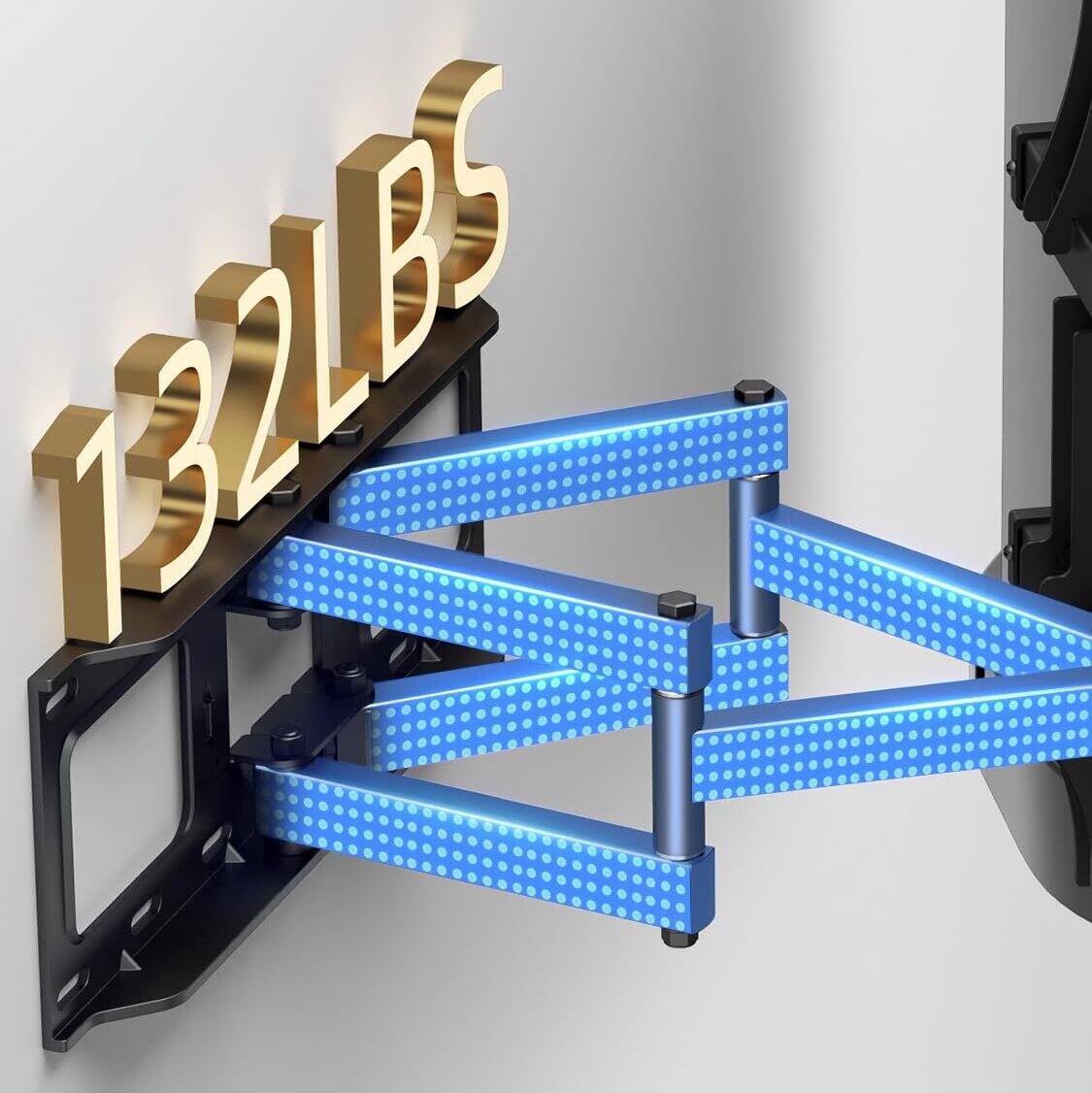 Angle. Dazzed Corner - Full Motion TV Wall Mount for 42–86" TVs, Dual Arms, VESA 600x400, 132 lb - Black.