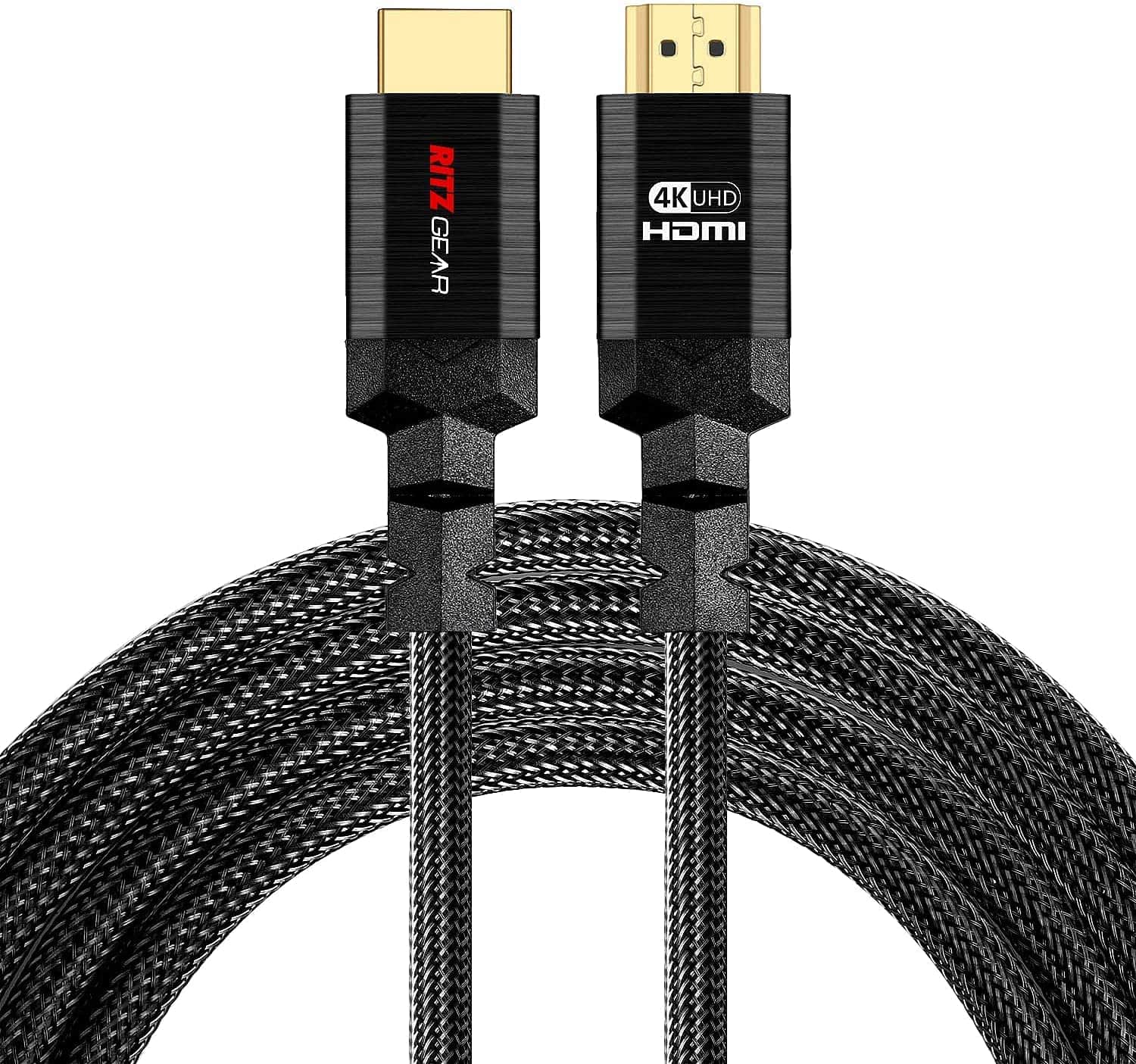 Ritz Gear - 4K HDMI Cable 8 ft [3-Pack] Braided Nylon Cord & 24K Gold Plated Connectors High Speed HDMI 2.0 with Ethernet - Black