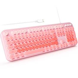 Pacoar Cade - Wireless 100-key Mini Typewriter Keyboards For Ipad Pc Laptop Android 3 Devices Simultaneously Colorful Retro Round - Pink Colorful