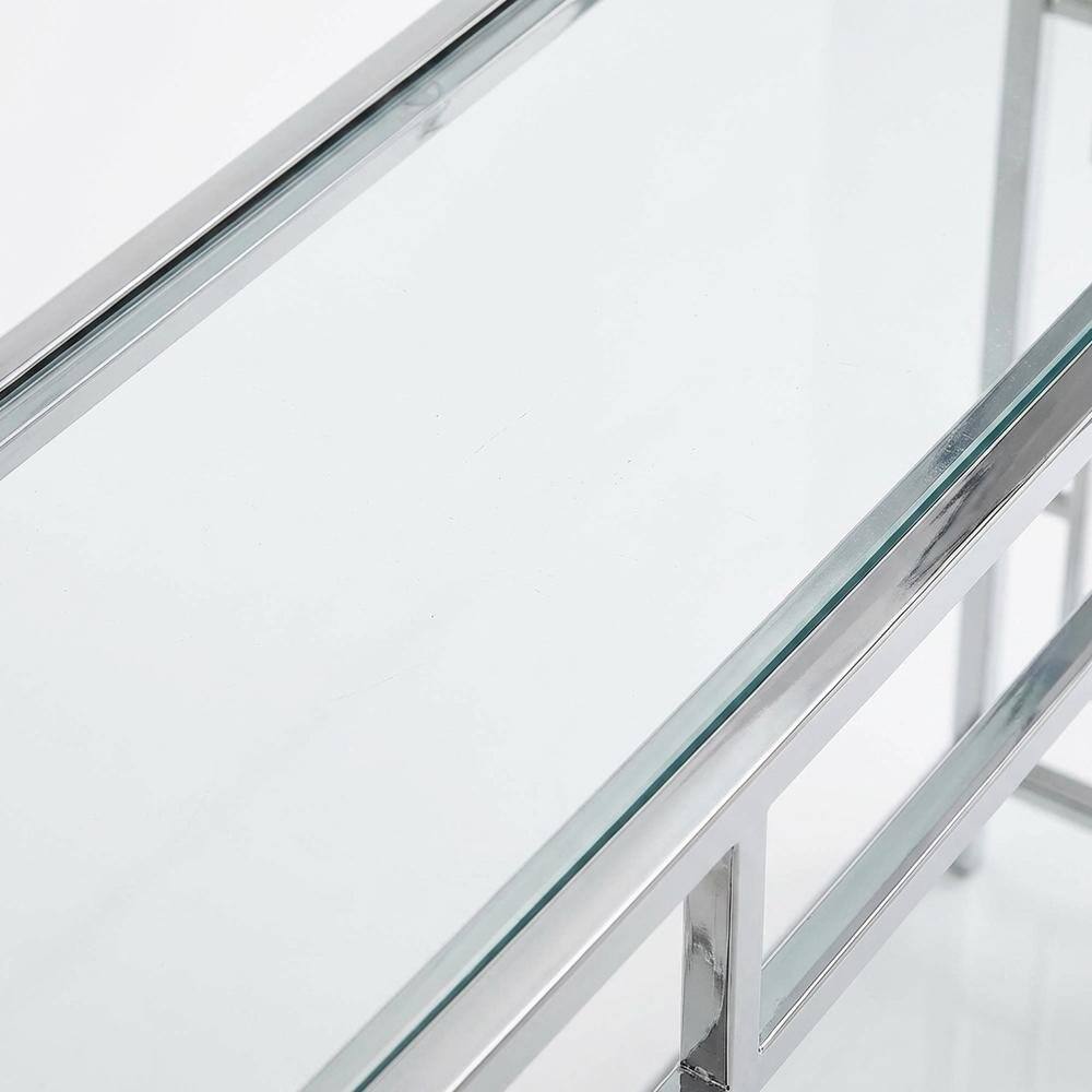 Alt View 3. FurniFact - Modern Chrome Console Table with Sleek Finish and Elegant Design - Clear Glass.