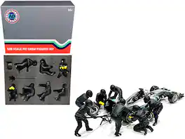 Formula One F1 Pit Crew 7 Figurine Set Team Black Release II for 1/18 Scale Models by American Diorama - Multi