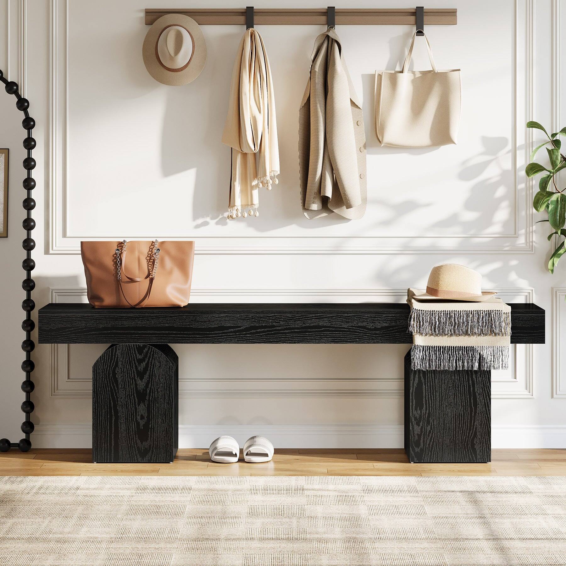 Angle. Tribesigns - Office Reception Bench with Engineered Wood Construction, Arched Design, for Office Entryways and Waiting Areas - Black.