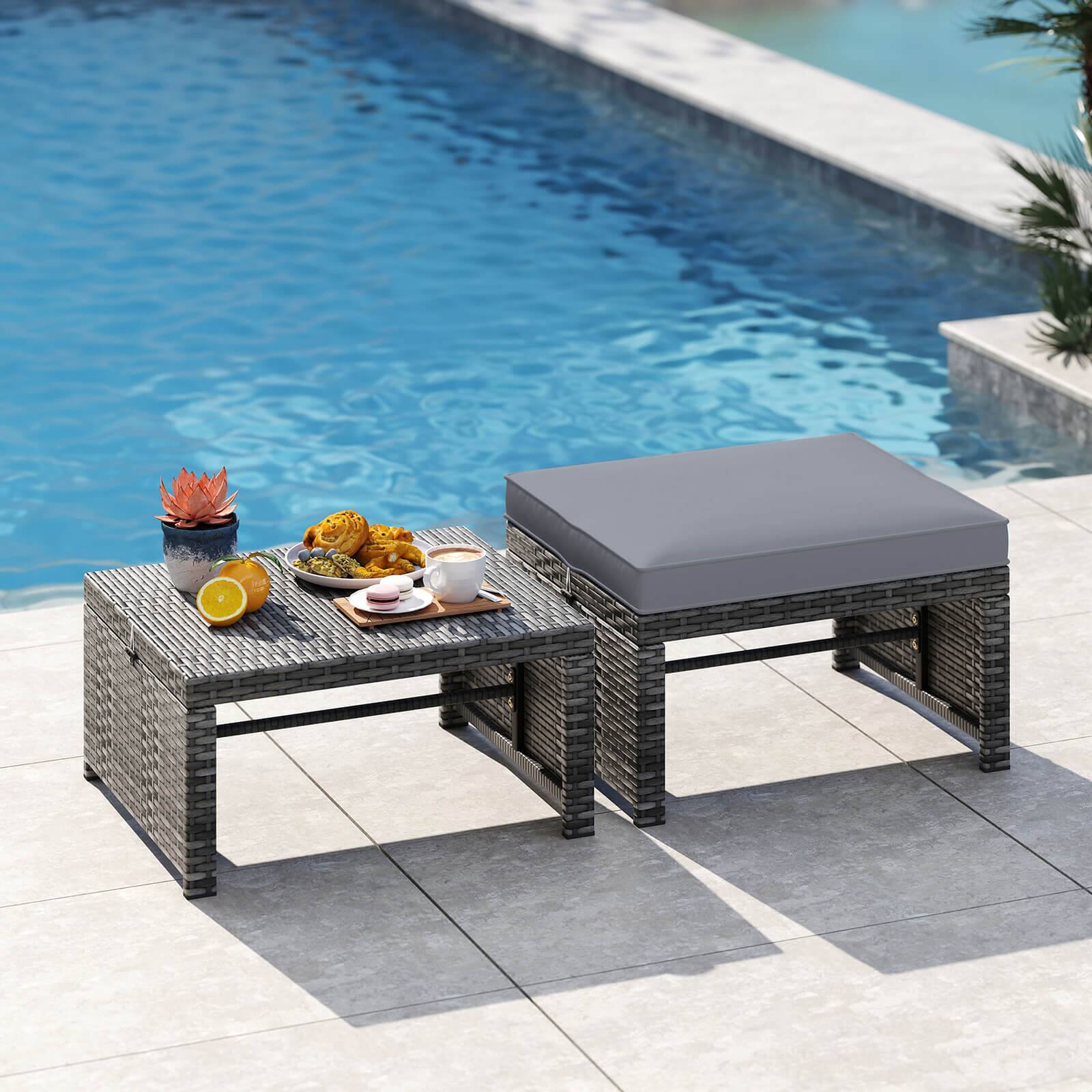 Costway Patio Ottomans Set of 2 PE Rattan Footstools with Removable ...