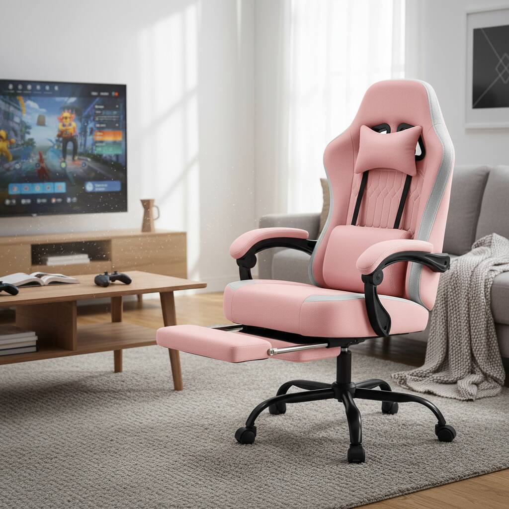 Alt View 5. AOITUN - Gaming Chair with Footrest, Ergonomic High Back Computer Desk Chair with Headrest and Armrests, Pink - Pink.