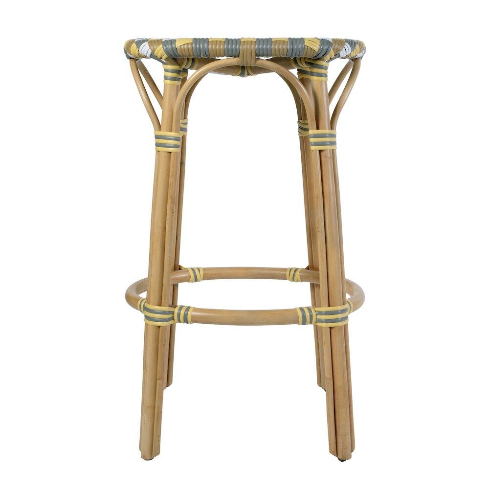 Left. Butler Specialty - Ballito 30 in. Seat Height Oval Rattan Bar Stool with Footrest - Yellow And Brown.