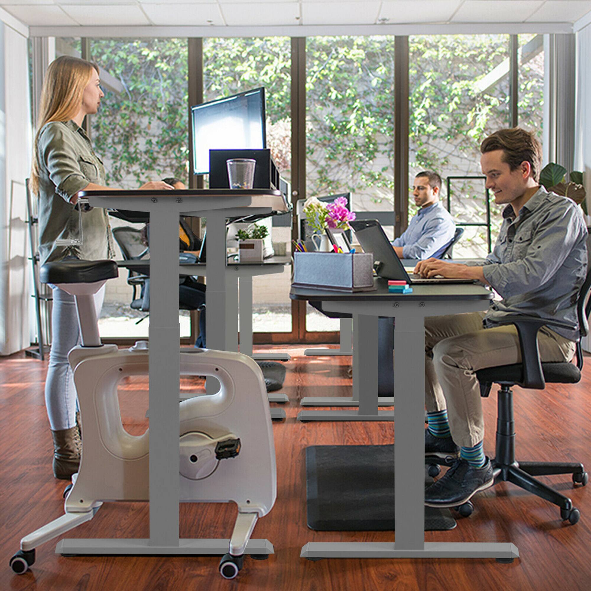 Alt View 3. Costway - Costway Hand Crank Sit to Stand Desk Frame Height Adjustable Standing Base - Grey.