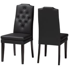 Baxton Studio - Dylin Modern and Contemporary Faux Leather Button-Tufted Nail heads Trim Dining Chair - Black