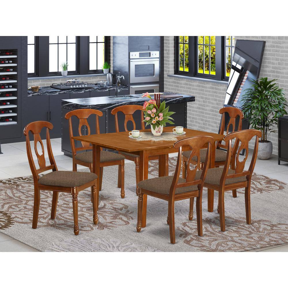 Back. East West Furniture - MLNA7-SBR-C 7 Pc dinette set for small spaces- Tables and 6 Kitchen Dining Chairs - Saddle Brown.