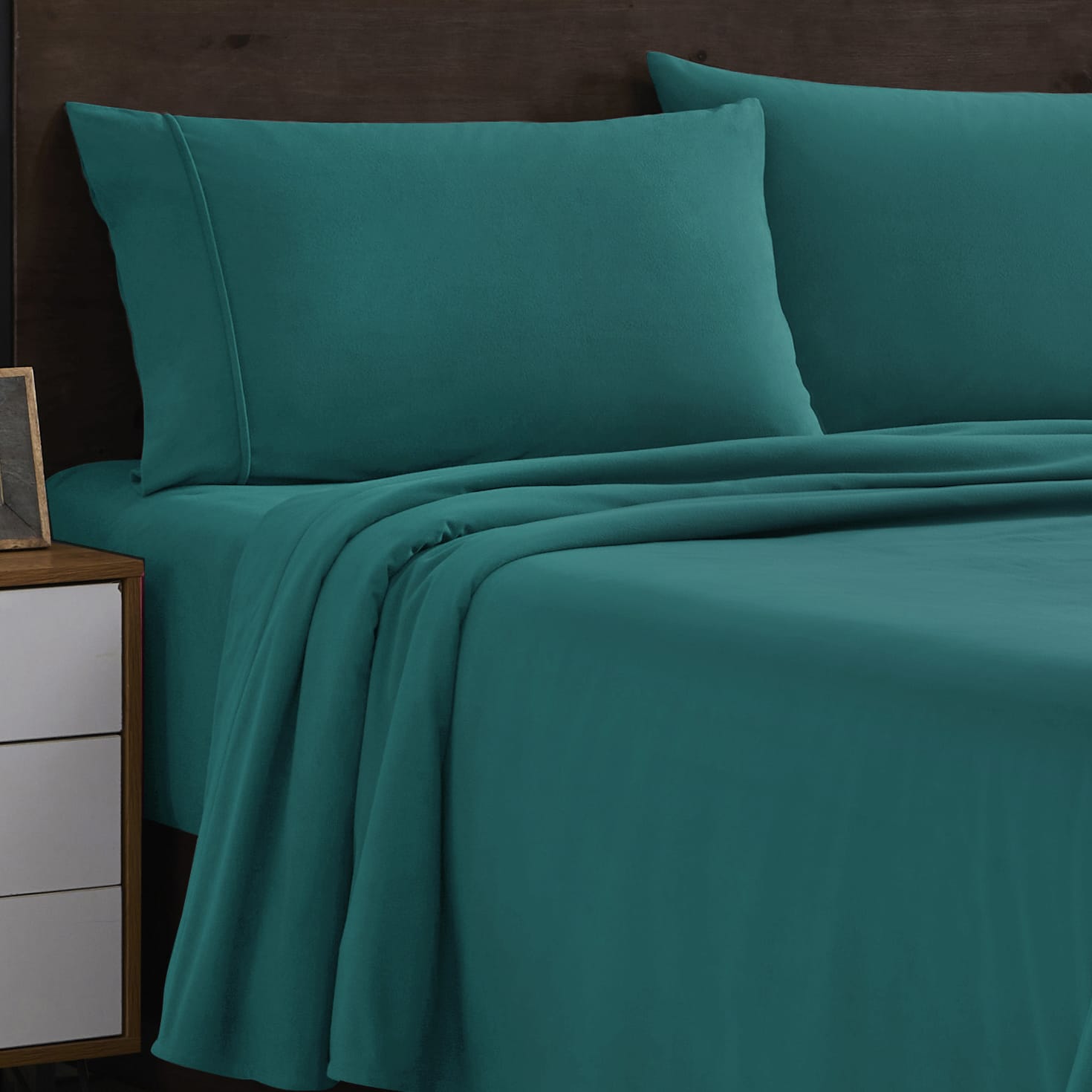 Front. Sweet Home Collection - Solid Flannel Sheets Warm and Cozy Extra Deep Pockets, Full - Teal.