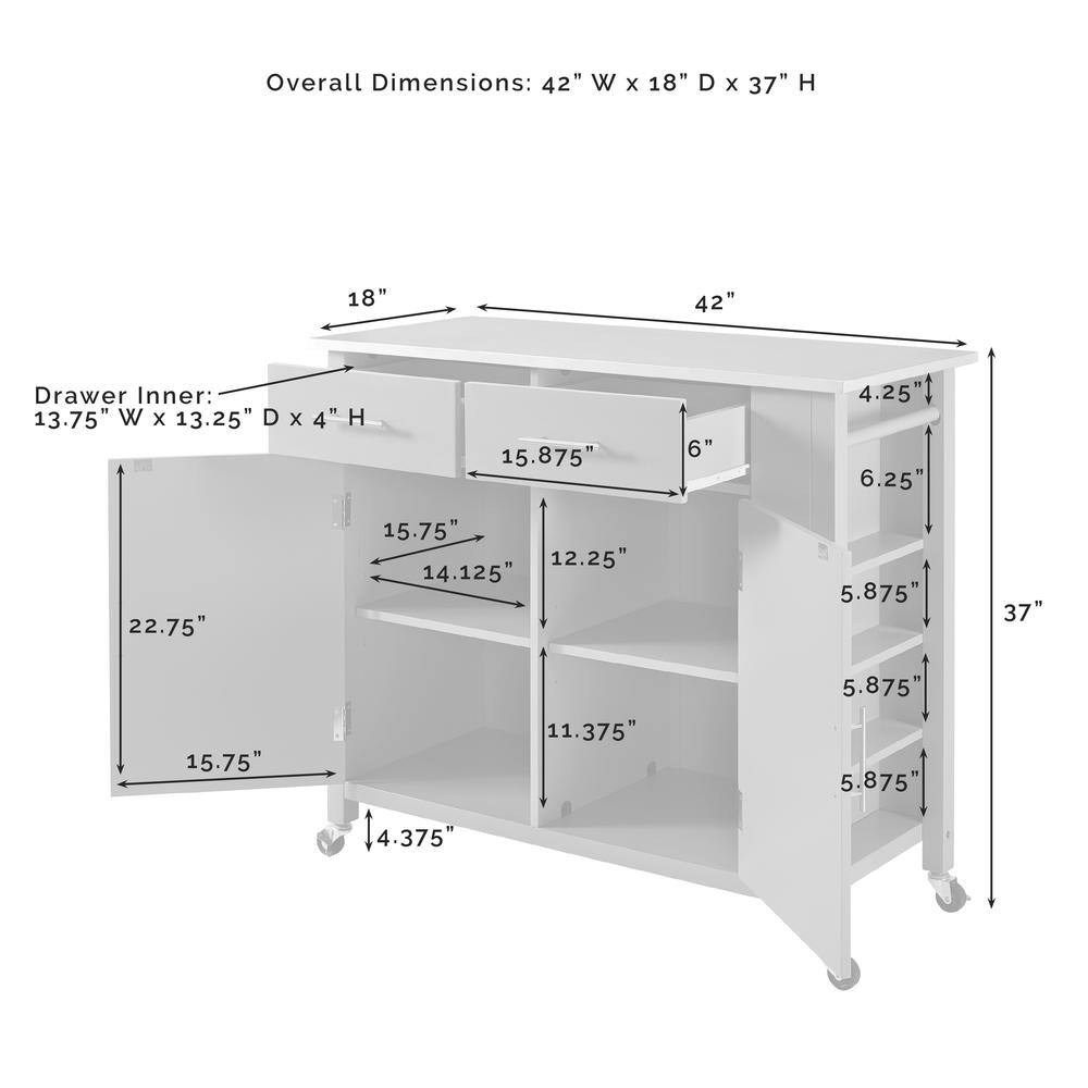 Overall Dimensions: 42" W x 18" D x 37" H

Drawer Inner: 13.75" W x 13.25" D x 4" H