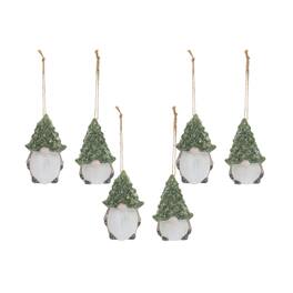 BreeBe - Terra Cotta Gnome with Pine Tree Hat Ornament (Set of 6) - White, Green