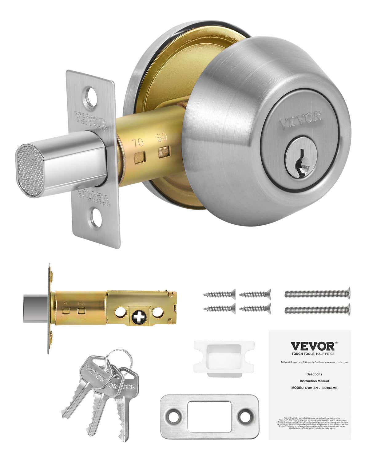 VEVOR - Deadbolt Lock, Round Single Cylinder Dead Bolt, Keyed 1 Side, Full Metal,Non-Powered Mechanical Lock - Silver price history on PriceWatchPro