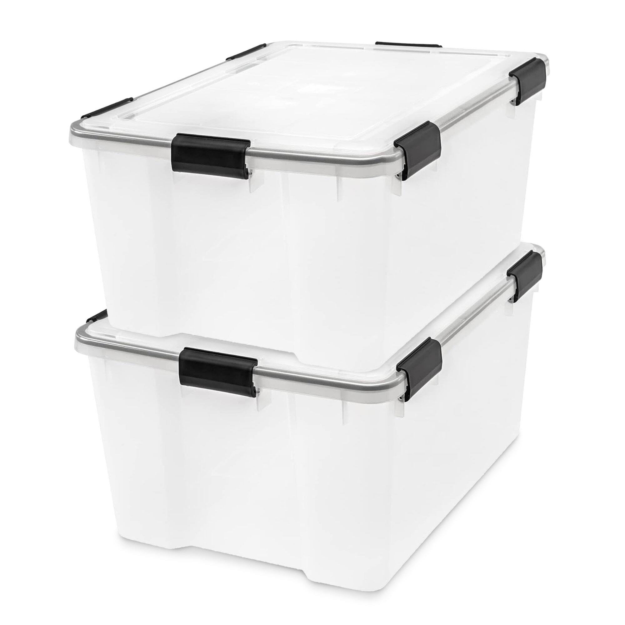 Front. IRIS USA - IRIS USA 63 Qt Storage Bins Plastic Gasket Box with Tight Latching Lids, 2 Pack - Clear.
