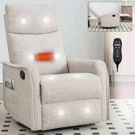 Ropilly - Manual Recliner Chair, 360 Degree Swivel Rocking Recliner with Heat and Massage - Beige