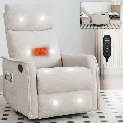 Front. Ropilly - Ropilly Beige Manual Recliner Chair, 360 Degree Swivel Rocking Recliner with Heat and Massage - Beige.