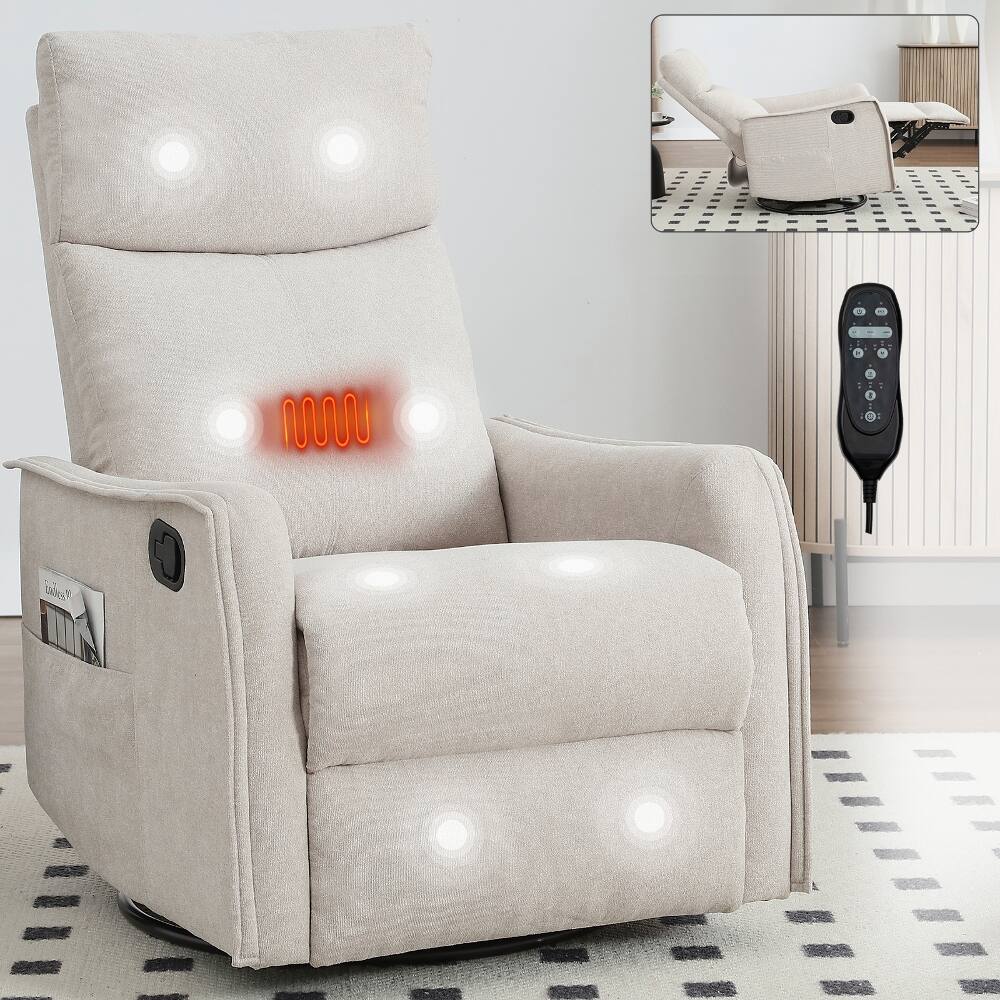 Front. Ropilly - Ropilly Beige Manual Recliner Chair, 360 Degree Swivel Rocking Recliner with Heat and Massage - Beige.