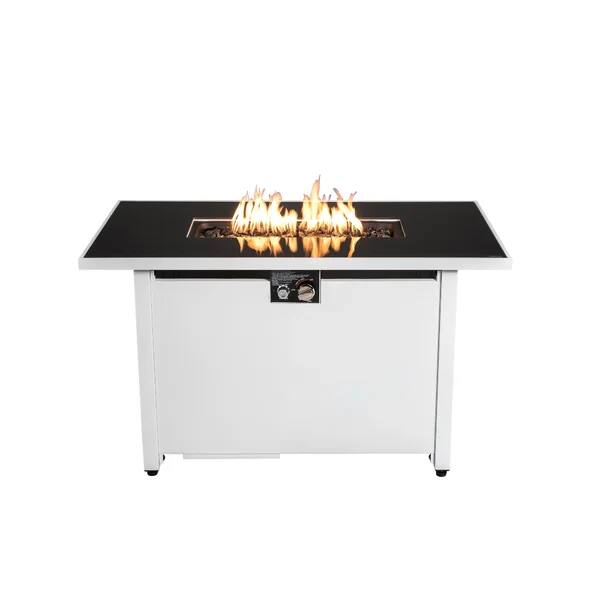 Back. APRILSOUL - 43 Inch Rectangular Fire Pit with Smoked Glass and Metal Frame.