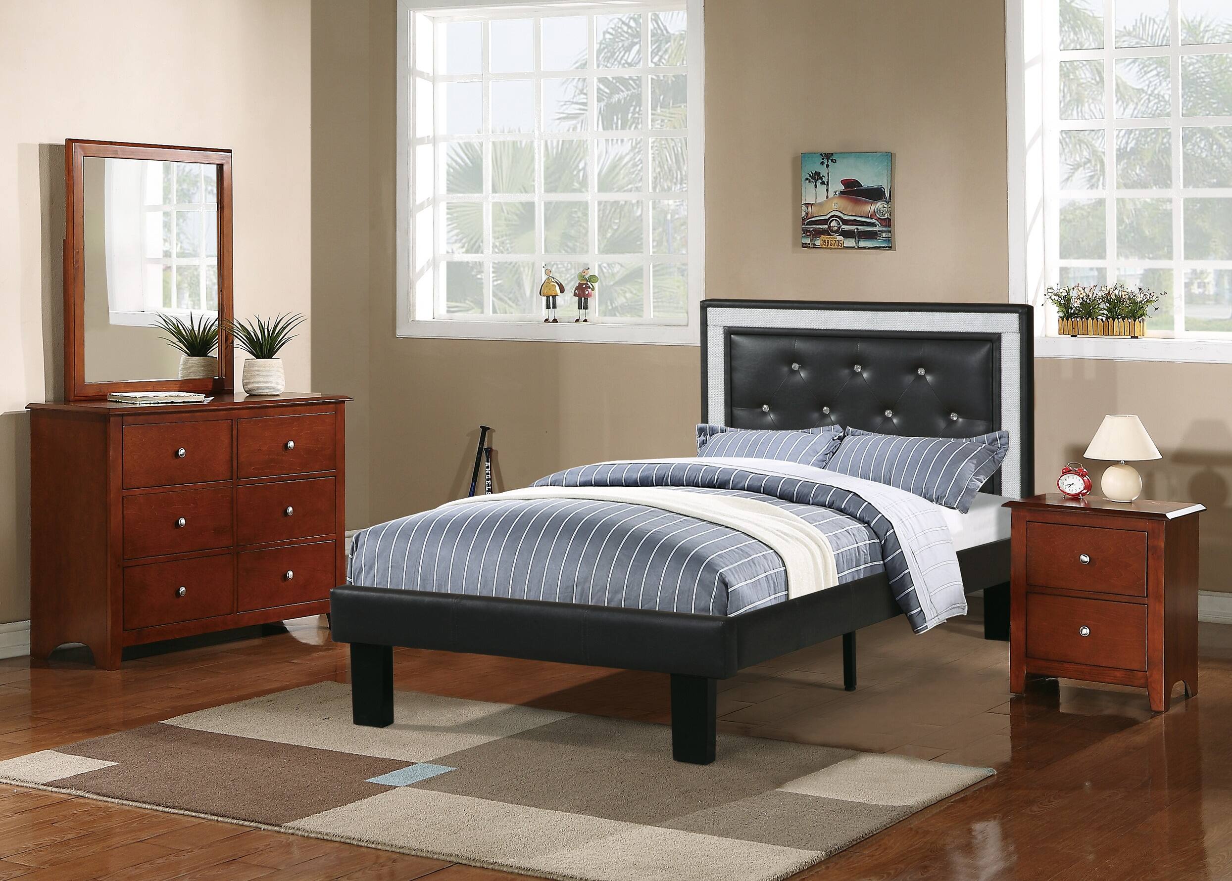 Back. Tiramisubest - Cherry Wood 2-Drawer Bedside Table with Round Knob - Cherry.