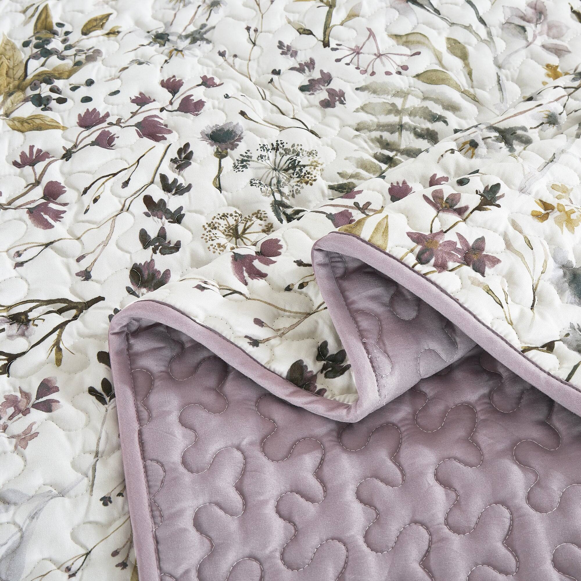 Left. MarCielo - MarCielo 3 Piece Lightweight Quilt Bedspread Set Reversible Floral Botanical - Purple Floral.