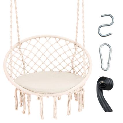 Front. Gymax - Gymax Hammock Swing Chair with Cushion Hanging Hardware Kit Indoor Outdoor Beige - Beige.