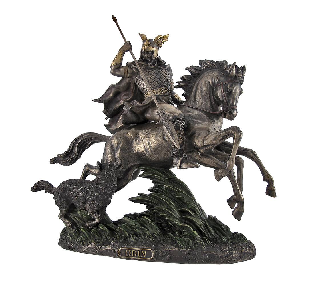 Front. Veronese Design - Bronzed Norse God Odin Riding Sleipner Statue - Bronze.