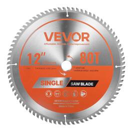VEVOR - 12-Inch Circular Saw Blade, 80 Precision Alloy Teeth, 1-Inch Arbor, Smooth Finish, Wood Cutting Blade for Circular Saws - Orange