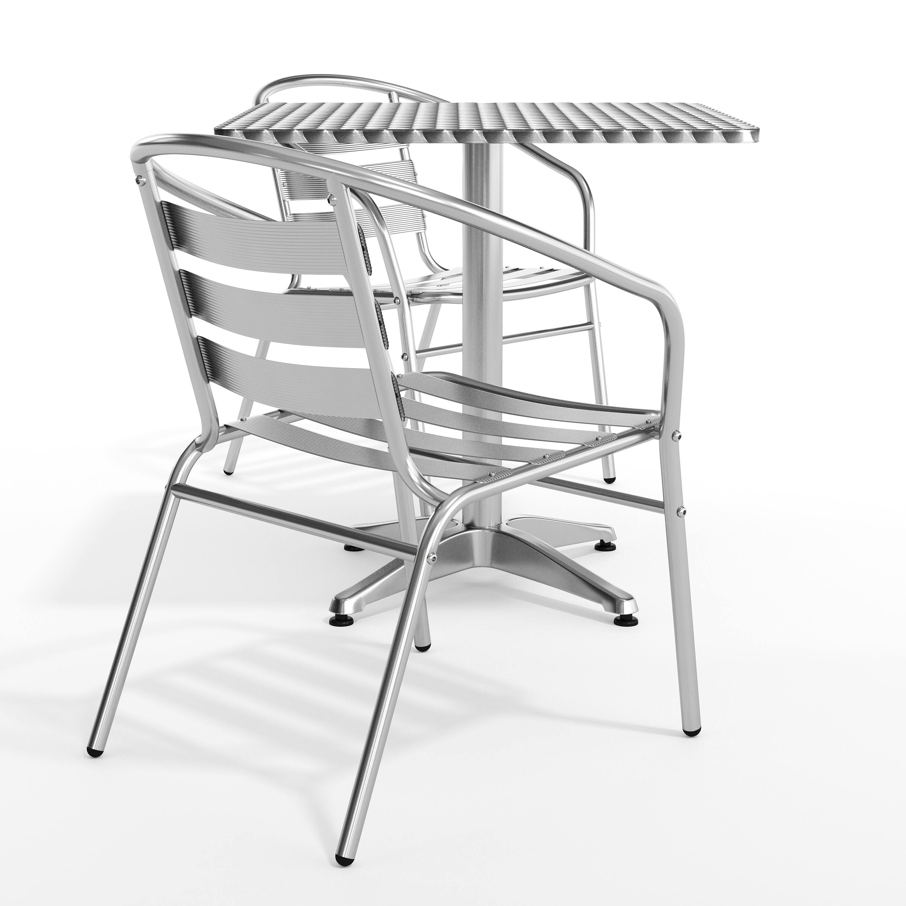 Alt View 9. Emma + Oliver - 27.5'' Square Aluminum Indoor-Outdoor Table Set with 2 Slat Back Chairs - Aluminum.