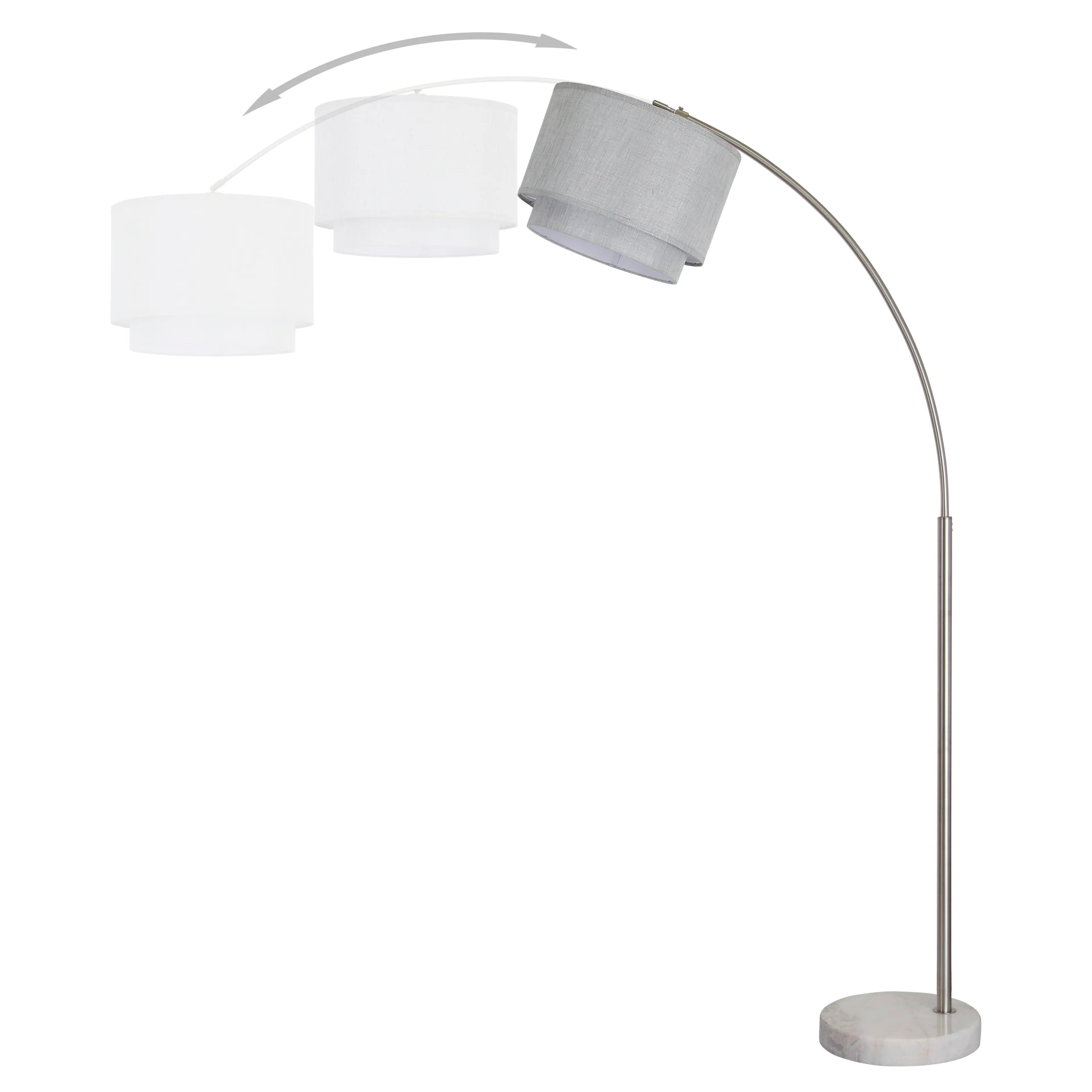 Alt View 2. FC Design - FC Design Modern 81" Tall Standing Adjustable Arched Floor Lamp with Double Drum Shade and Marble Base - Grey - Grey.