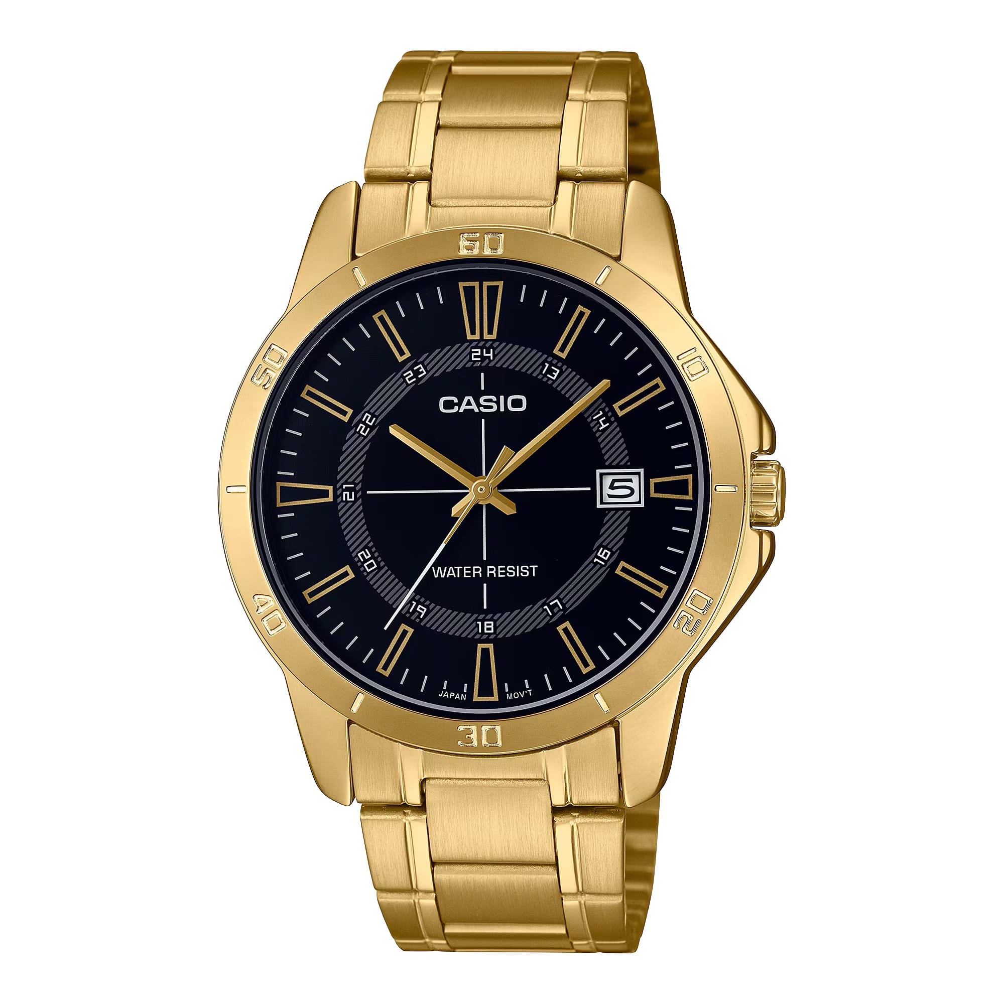 Casio - Men’s Stainless Steel Watch with Black Dial - MTP-V004G-1CUDF - Gold