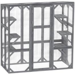 Pefilos - 59" Outdoor Cat Cage with 6 Jumping Platforms, Wooden Catio House for 2-3 Kittens Cats, Indoor Cat Enclosure