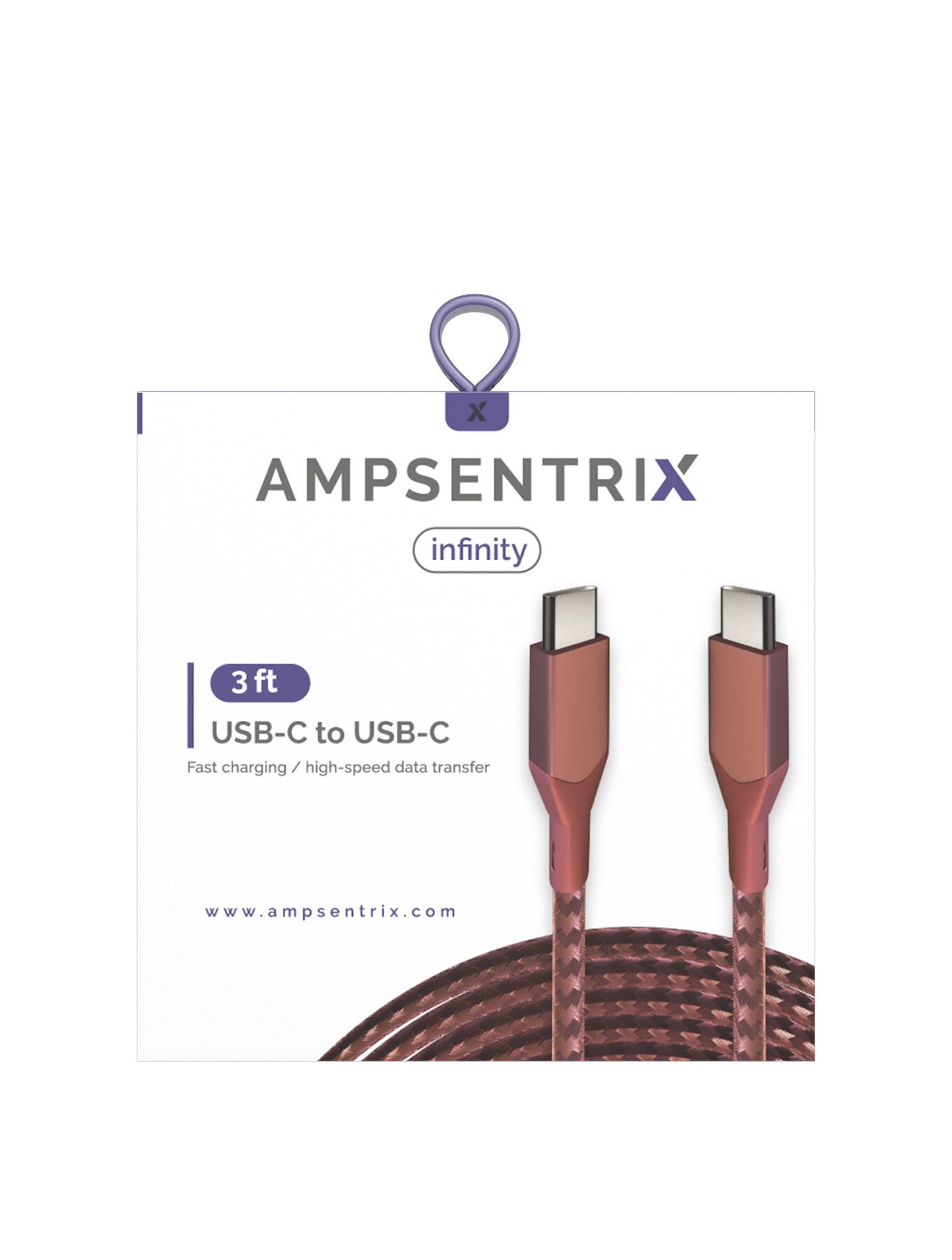 AMPSENTRIX  
infinity  

3 ft  
USB-C to USB-C  
Fast charging / high-speed data transfer  

www.ampsentrix.com