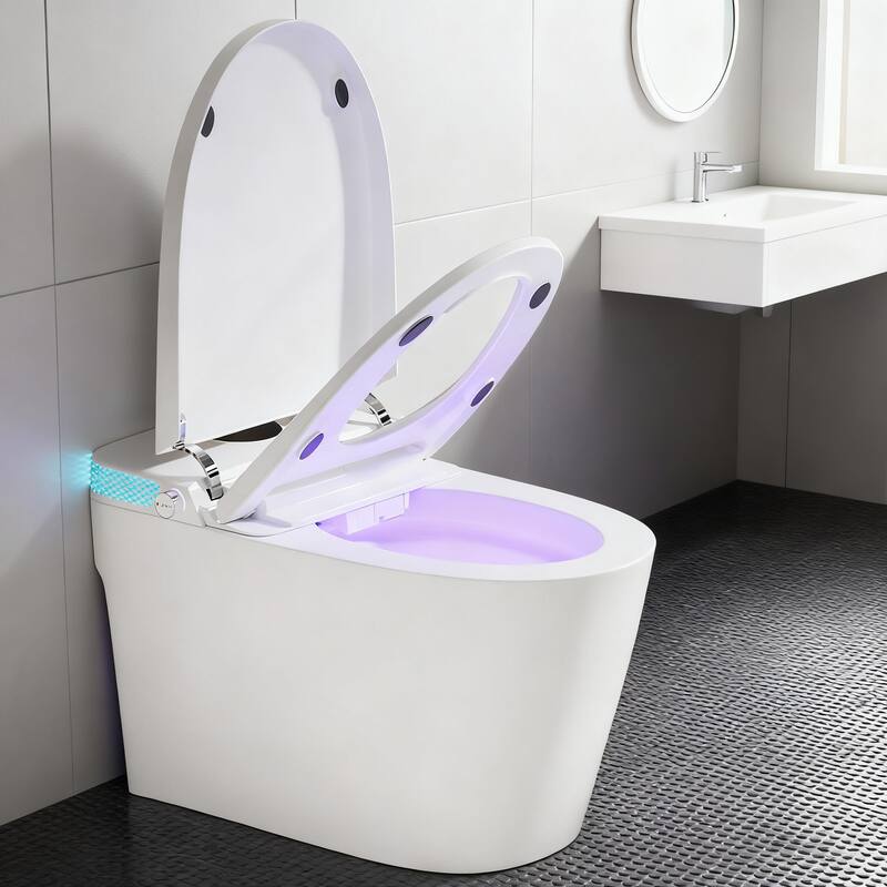 Front. Vipbear - Smart Toilet witn Instant Heating Auto Flush Rear & Feminine Wash Warm Air Dryer Blue LED Night Light - White.