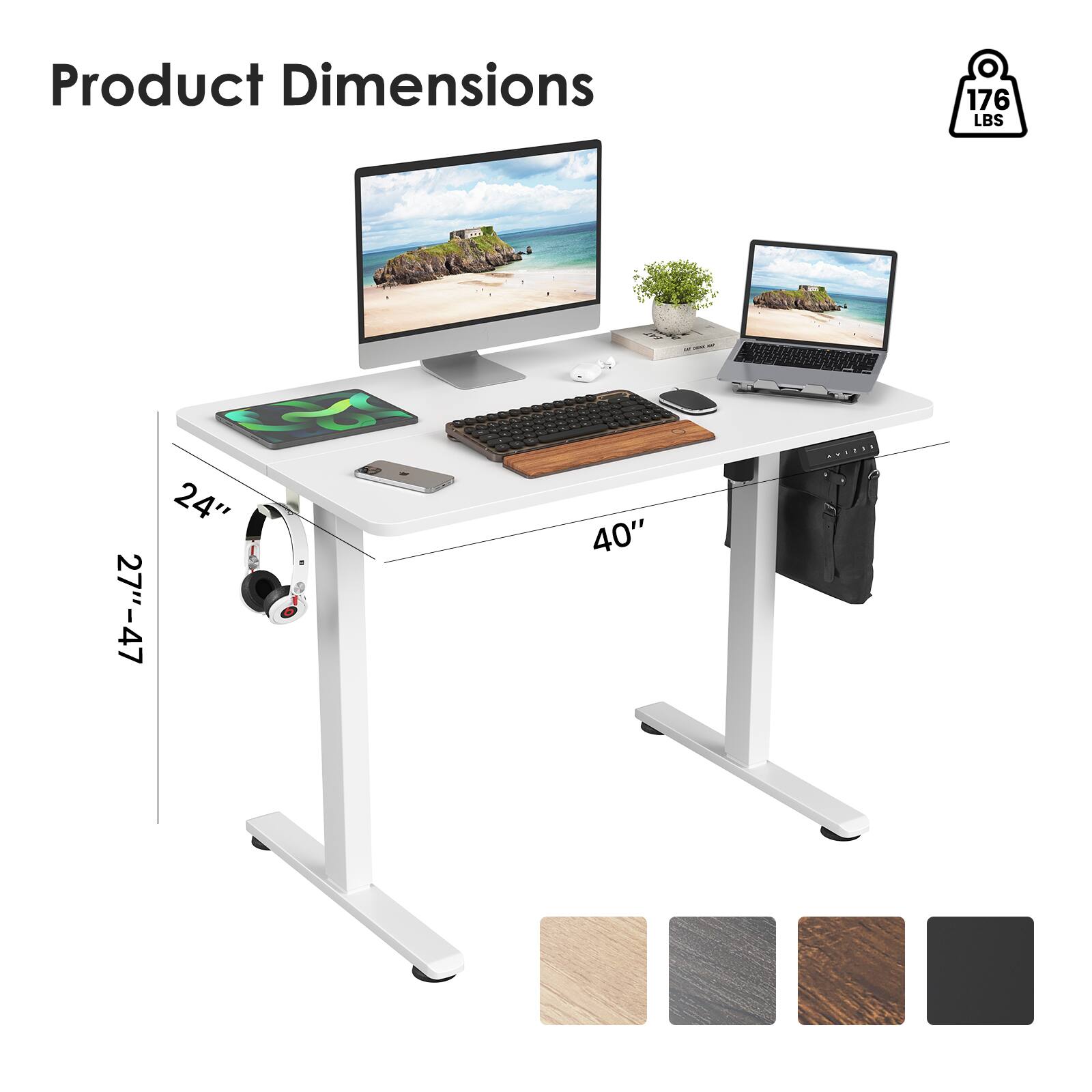 Product Dimensions

- Width: 40"
- Depth: 27"-47"
- Height: 24"
- Weight Capacity: 176 LBS