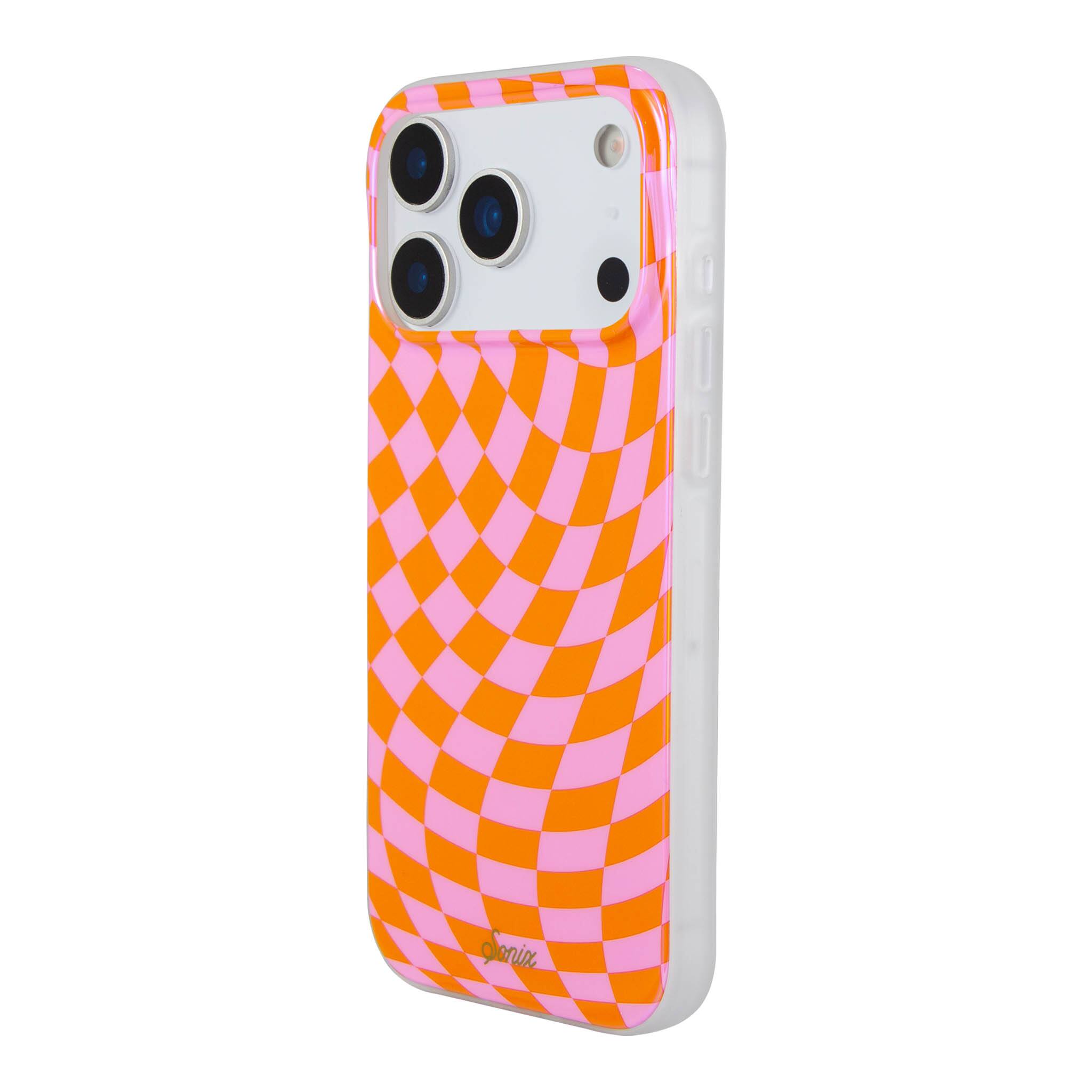 Left. Sonix - iPhone 17 Pro Max Case Checkmate Pink & Orange - Pink.