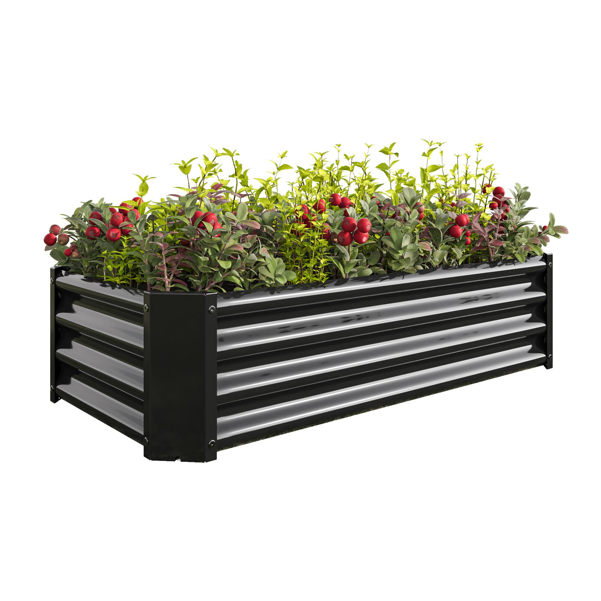 Front. PAIHOME - Metal Raised Garden Bed, 4×2×1 ft Rectangle Raised Planter for Flowers Plants, Vegetables Herb, Garden Decor - Black.