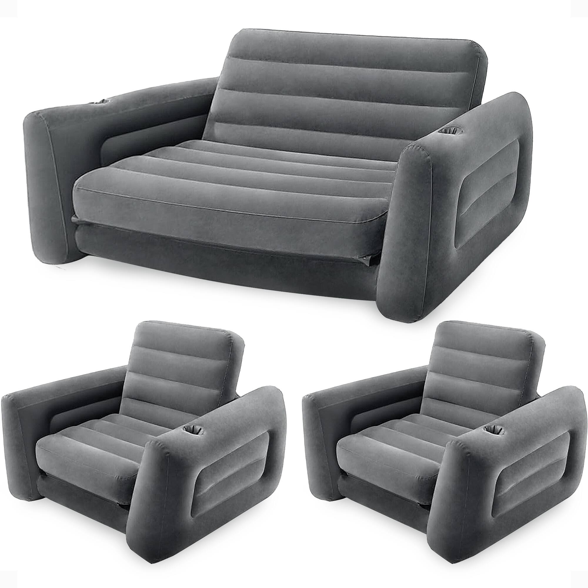 Front. Intex - Intex Queen Size Inflatable Pull-Out Sofa Bed Couch and Chair Sleeper, Dark Gray - Charcoal.