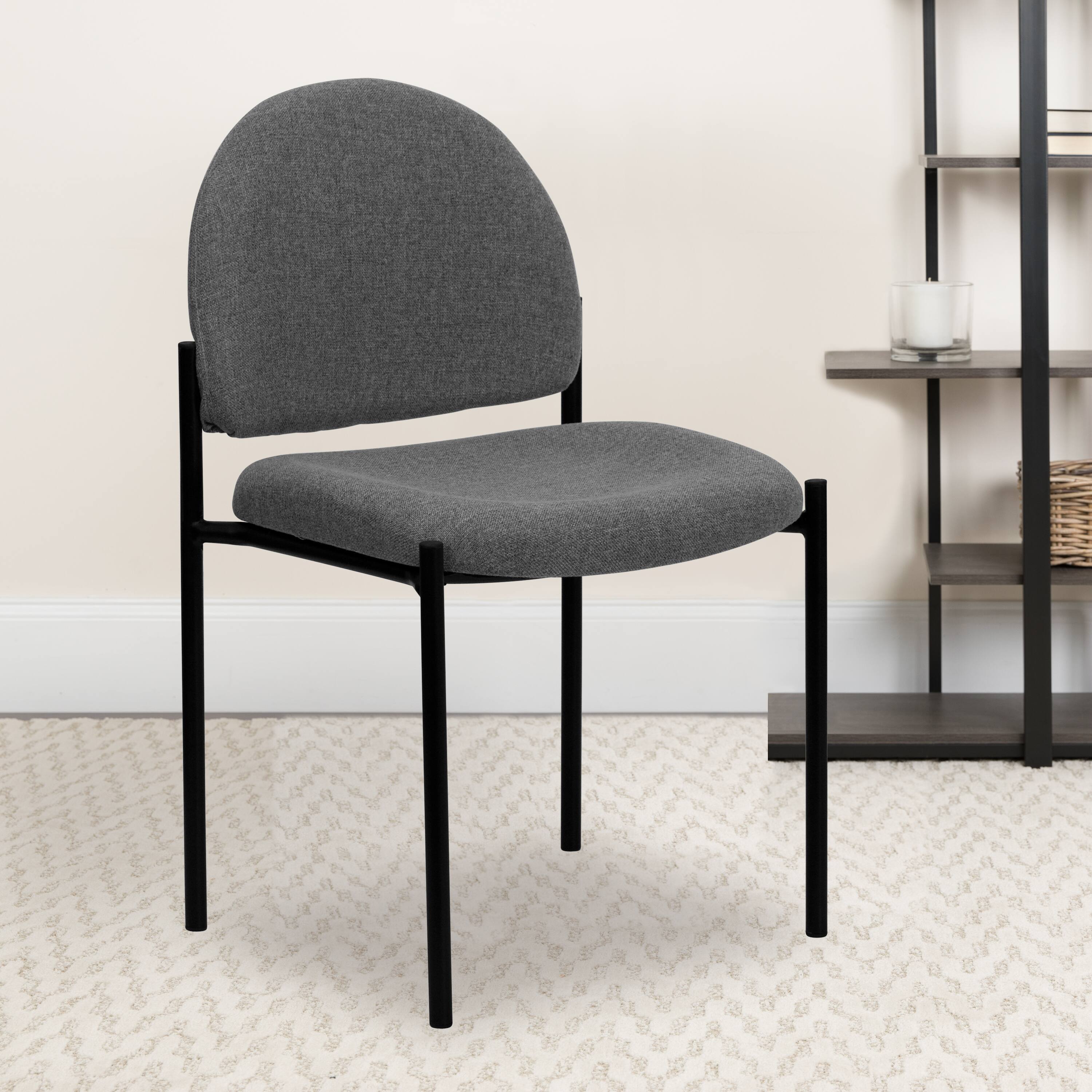 Alt View 1. Emma + Oliver - Comfort Stackable Steel Side Reception Chair - Gray Fabric.