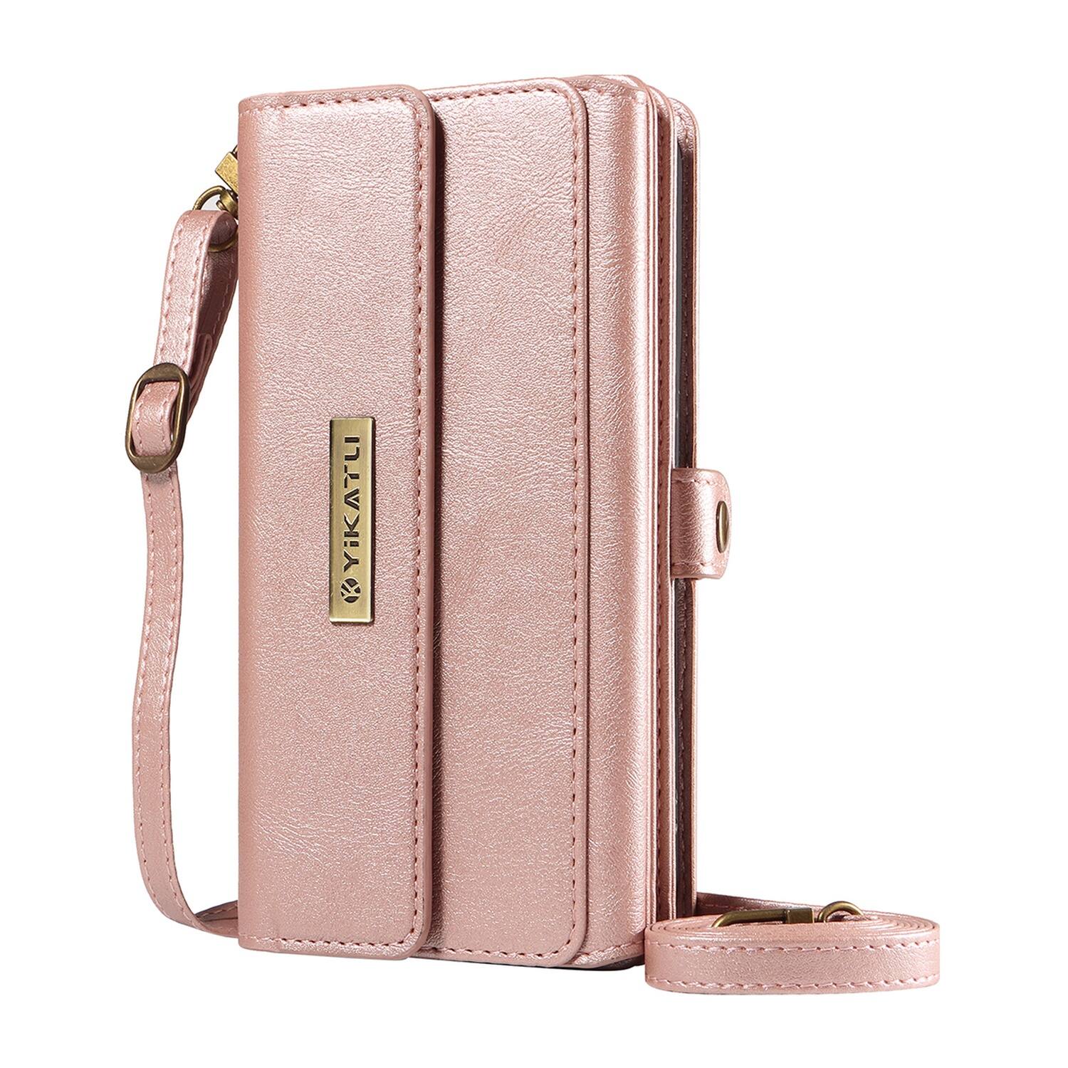 Front. Dteck - Wallet Case For Google Pixel 9 Pro / 9, Shockproof PU Leather Detachable Shoulder Strap RFID Blocking Card Stand Cover - Rosegold.