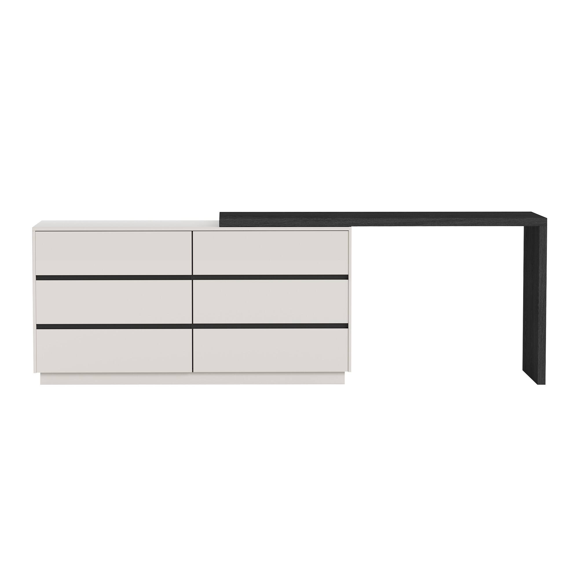 Alt View 6. luck idea - Modern Extendable Desk with 6-Drawer Storage, Reversible Left/Right Setup, Writing Desk for Home Office or Bedroom - Black.