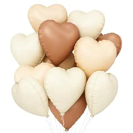 Front. DORLUKFU - Heart-Balloons Valentine-Balloon 12PCS 18" Love Foil Balloons Birthday Party Anniversary Wedding Engagement Decorations - 12pcs Brown Apricot Cream.