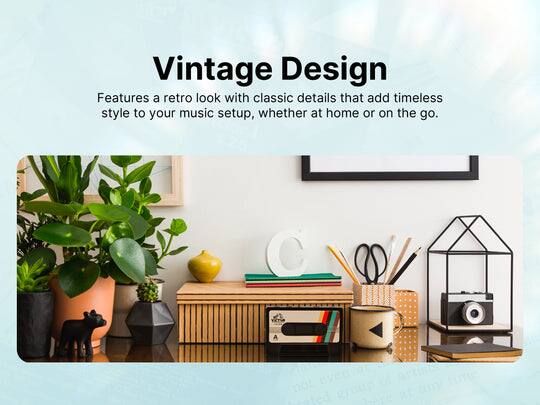 Vintage Design

Features a retro look with classic details that add timeless style to your music setup, whether at home or on the go.
