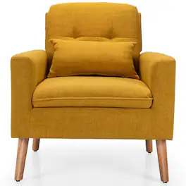 Kadyn - Linen Fabric Single Sofa Armchair with Waist Pillow for Living Roomt, Fabric Lazy Chair Large Accent Chair - Yellow