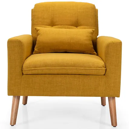 Front. Kadyn - Linen Fabric Single Sofa Armchair with Waist Pillow for Living Roomt, Fabric Lazy Chair Large Accent Chair - Yellow.