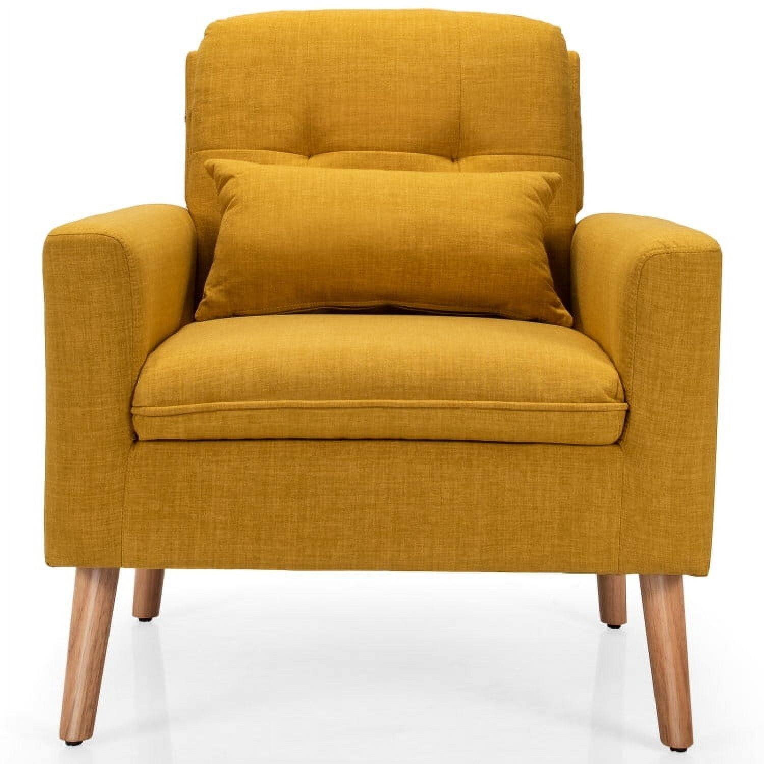 Front. Kadyn - Linen Fabric Single Sofa Armchair with Waist Pillow for Living Roomt, Fabric Lazy Chair Large Accent Chair - Yellow.