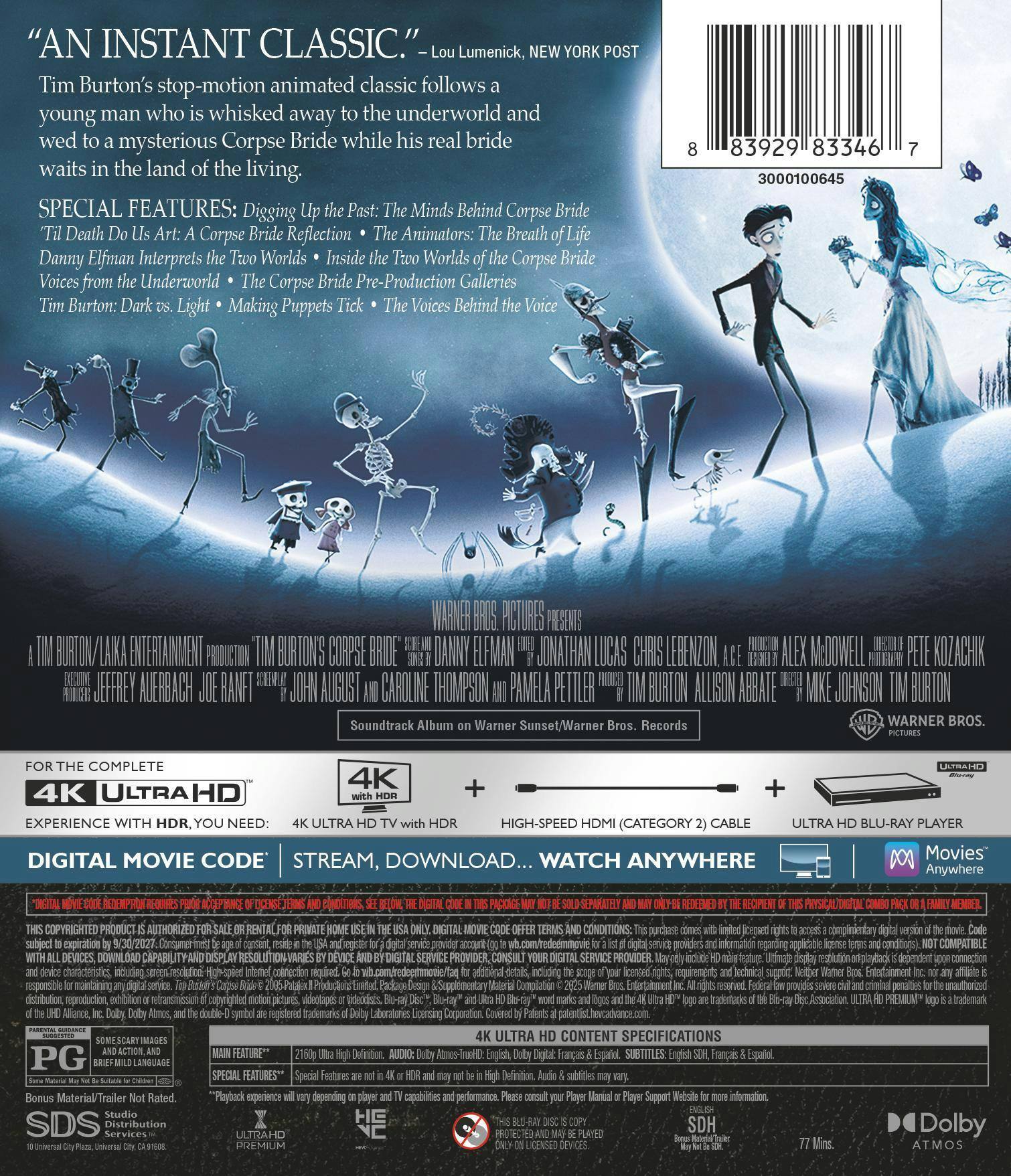 Back. Tim Burton's Corpse Bride (4K Ultra HD + Digital) [UHD].