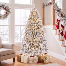 Gymax - 6FT Pre-Lit Artificial Christmas Tree w/ 250 Warm LED Lights Hinge - White