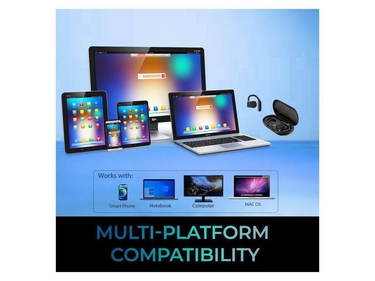 E 11:45 Works with: Smart Phone Notebook Computer AC OS MULTI-PLATFORM COMPATIBILITY