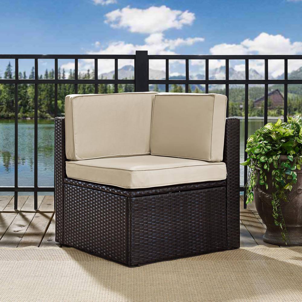 Alt View 5. Crosley Furniture - Palm Harbor Wicker Corner Outdoor Sectional Chair - Sand.